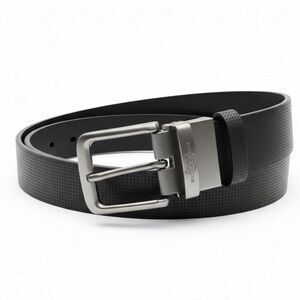 BURBERRY London Men’s belt  Black Leather Engraved Buckle Logo 46”